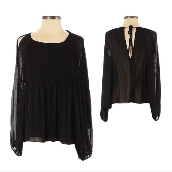 Pookie & Sebastian Accordion pleated Cutout Black Boho Peasant Blouse Size S - Picture 1 of 11